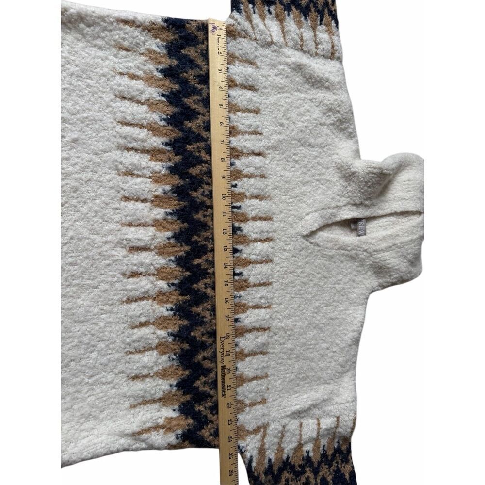 J Crew Sweater Fair Isle Johnny-Collar Boucle Yarn Wool Blend Cream Tan Large - Picture 7 of 10